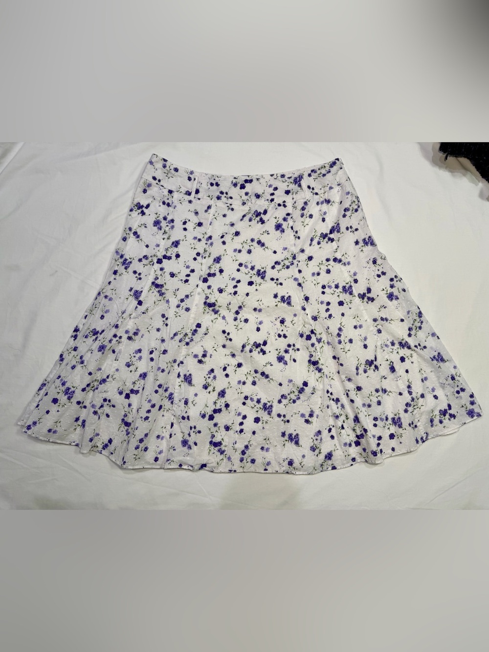 Cottagecore Floral Skirt Cotton White with Purple Flowers Dressbarn Size 14